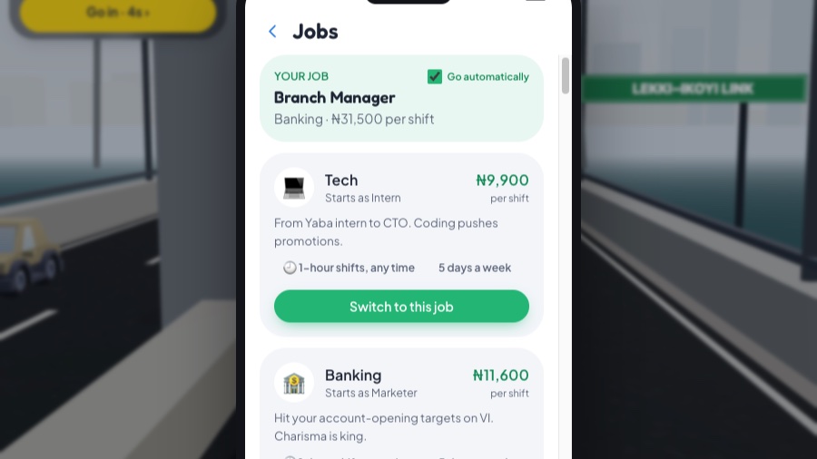 The Jobs app in Lagos Life listing starting careers and pay per shift